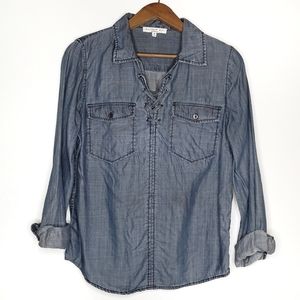 Current Air | Draper Chambray Lace Up Shirt Long Sleeve M